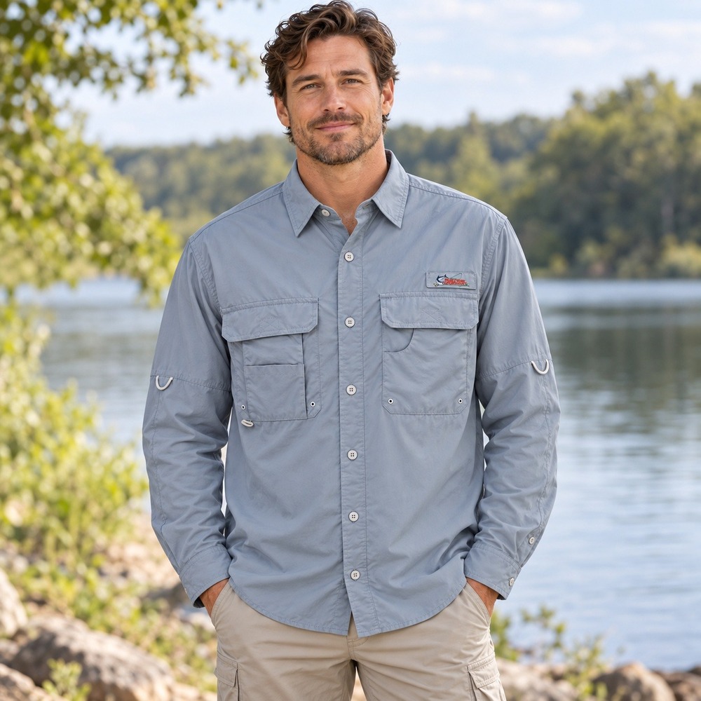 World Wide Sportsman Mens Fishing Shirt Gray Long Sleeve M 616WWS20-9001W